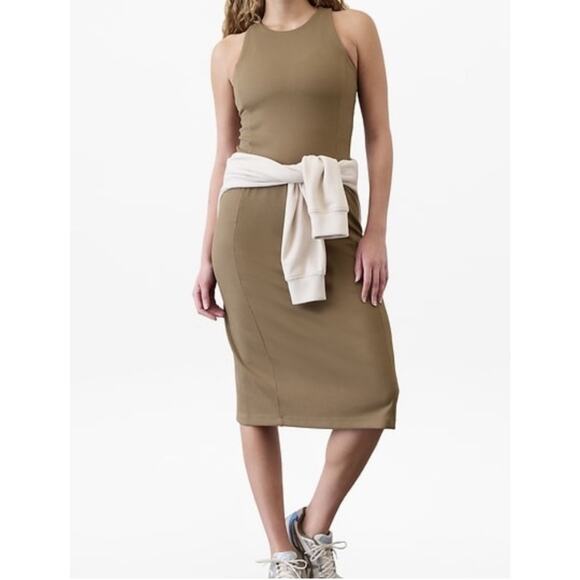 Athleta Dresses & Skirts - Athleta Dress Womens Medium Brown Ribbed Tank Stretch Knit Midi Athleisure